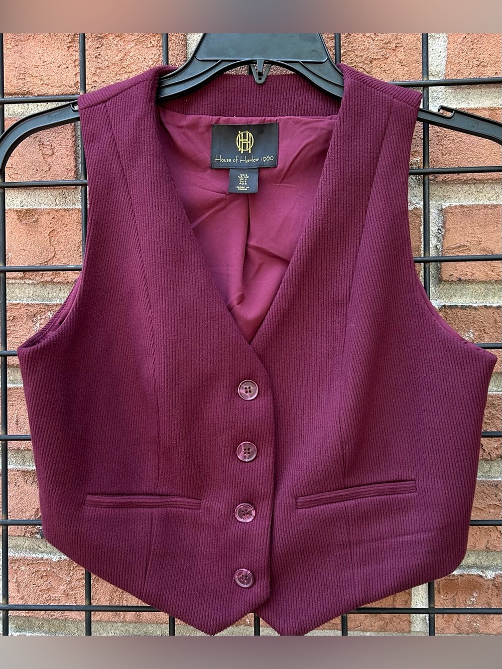House of Harlow 1960 Women's Burgundy Button-Front Vest